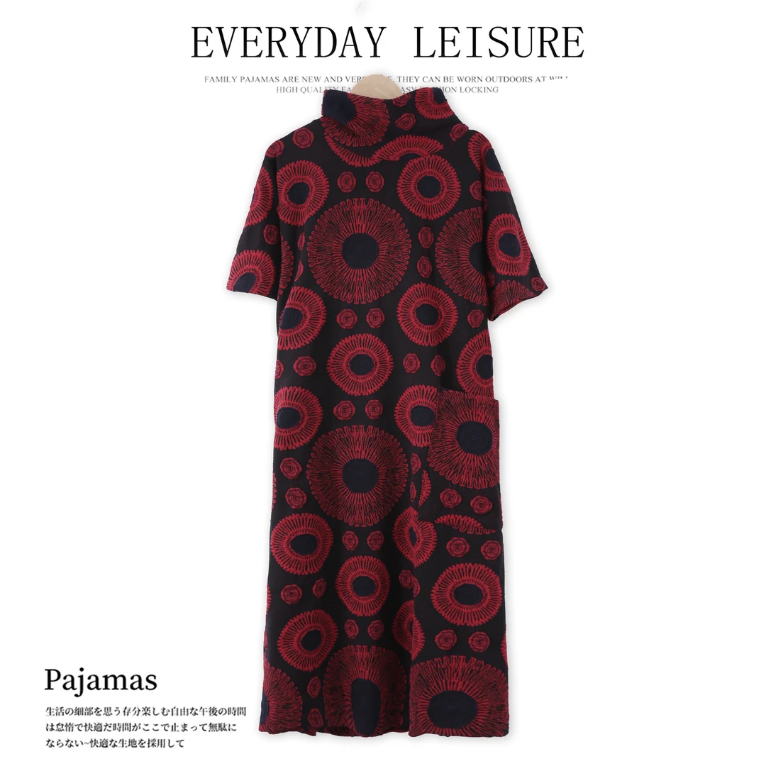 春季女士连衣裙短袖长领长款显瘦简约时尚01408舒适透气