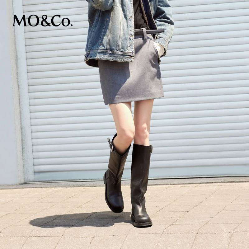 MOCO半身裙含绵羊毛精纺高智高腰短裙宽直筒MBD4SKT017
