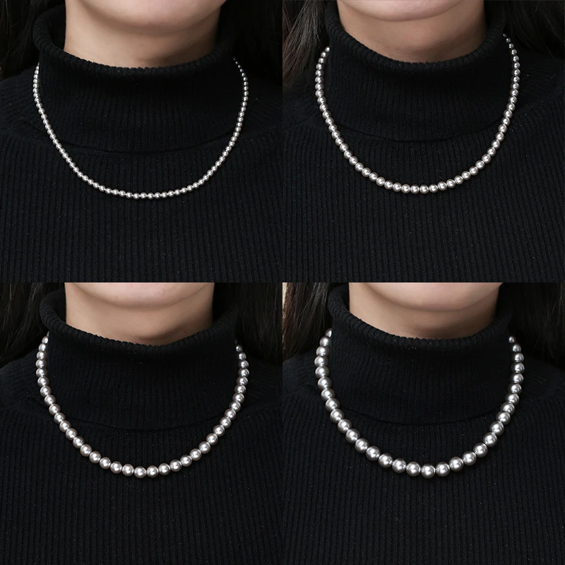 铜合金玻璃项链 施家珠珠项链高级时尚百搭灰色珠珠毛衣链