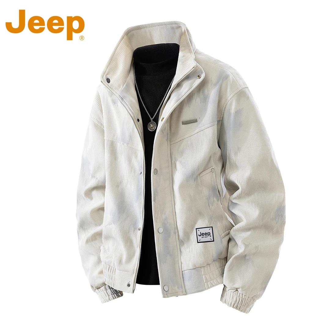 JEEP吉普扎染灯芯绒夹克男士春秋季潮牌宽松休闲百搭立领工装外套