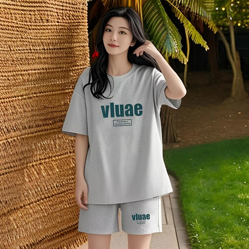 网红爆款减龄休闲短裤套装女夏季新款时尚洋气宽松短袖运动两件套