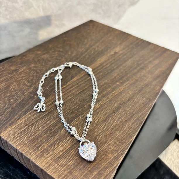 铜合金合成锆石脚链 双层锁形十字脚链JL013