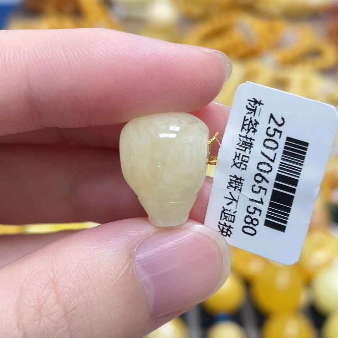蜜蜡未镶嵌珠宝奇石三通满蜜冰透虎皮妖花12.6m m