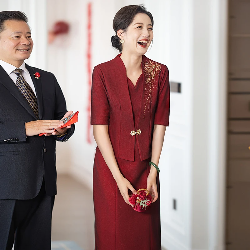 高档订婚喜婆婆婚宴装2025新款喜妈妈夏装婚礼服装婚庆大码妈妈装