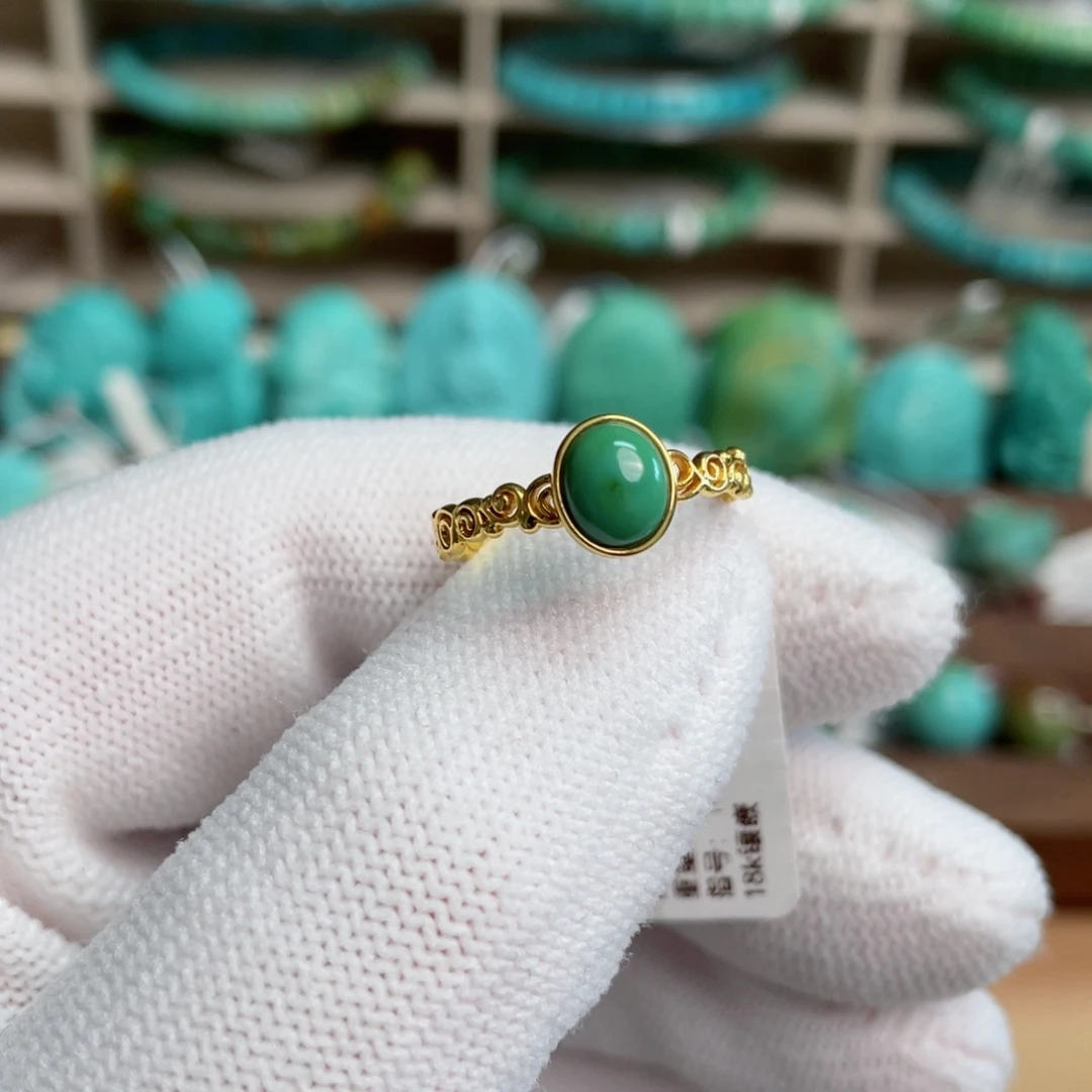 绿松石18K金镶嵌玉化戒指12号