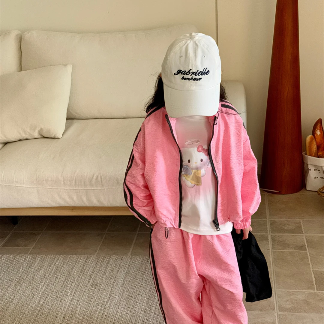 春秋儿童粉色运动套装两件套女童休闲宽松中大童X-25211/25217