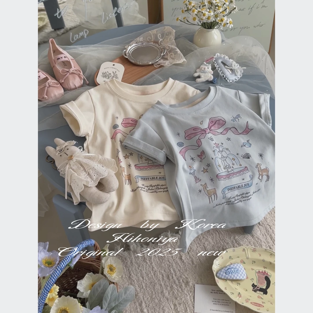 【音乐喷泉】五Hihoniya~2025春季亲子款动物蝴蝶结印花韩版短袖