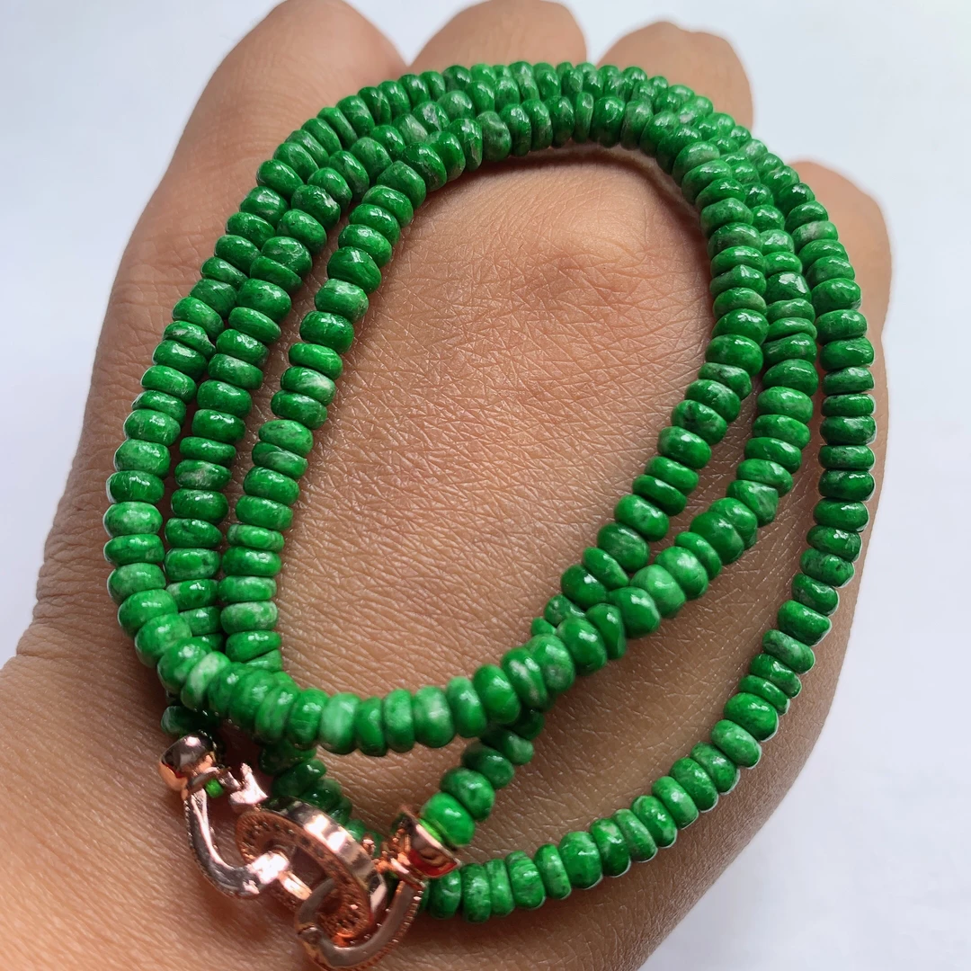 清仓促销料子干翡翠满绿满色阳绿辣阳绿算盘珠子项链珠链卡4.2mm