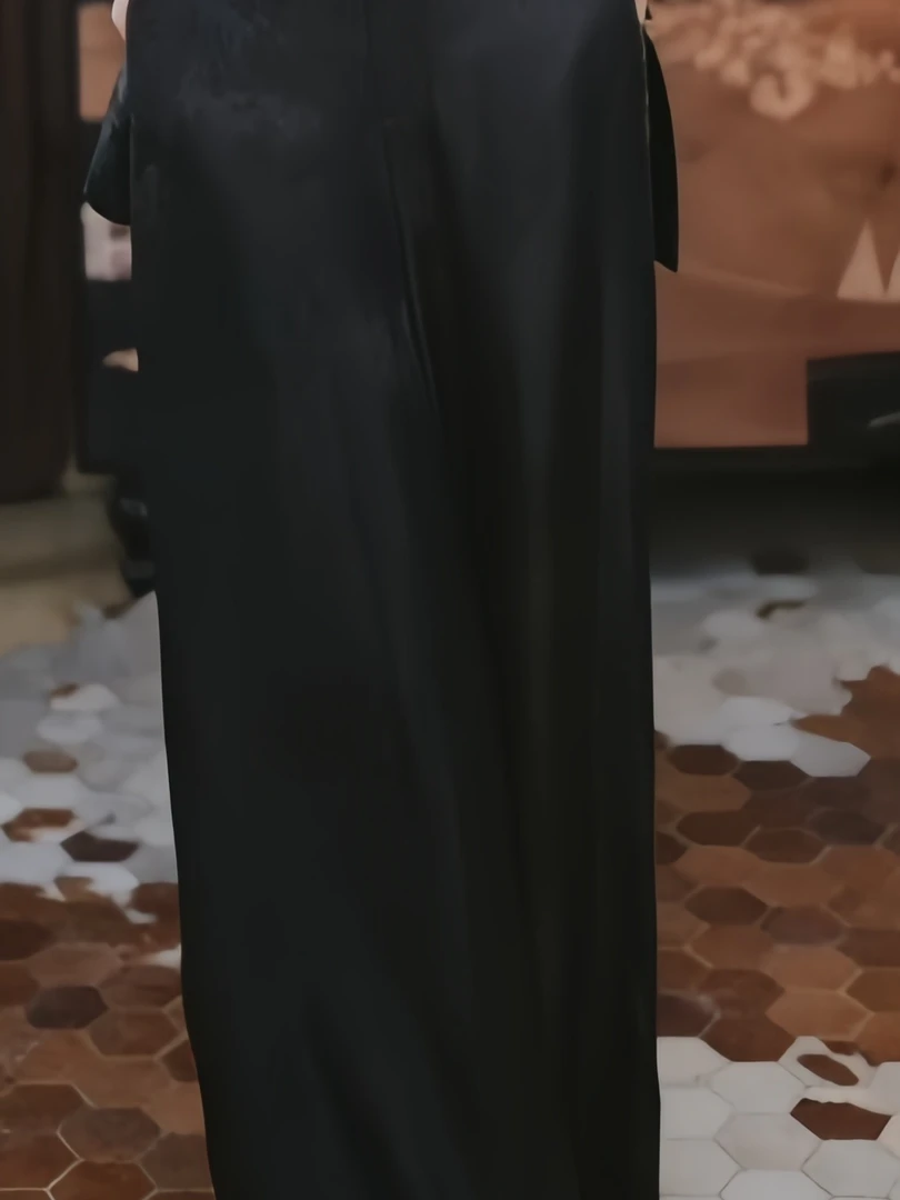 [悠然]宽松通勤时尚显瘦百搭香云纱腔调黑色国风长款阔腿休闲裤