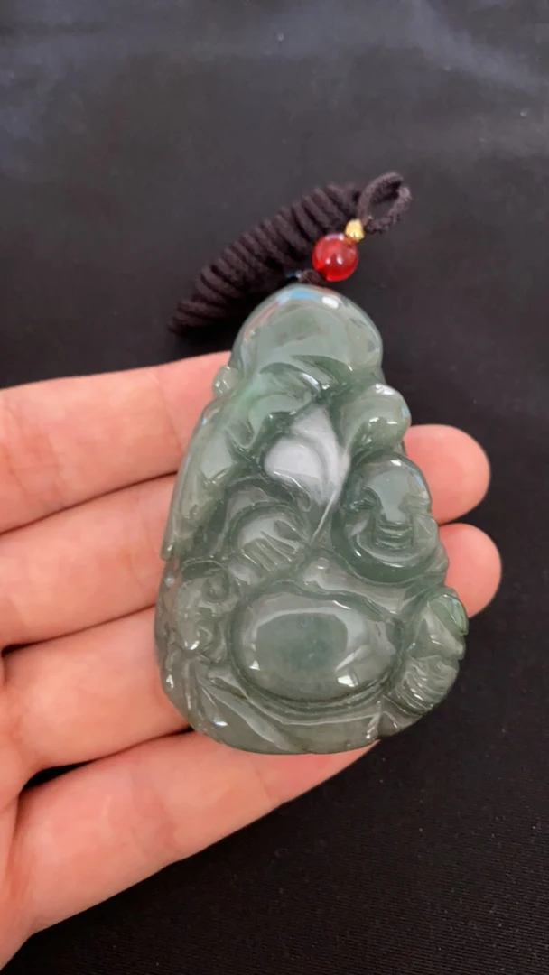 翡翠满绿水润逍遥佛手工雕刻5494孤品