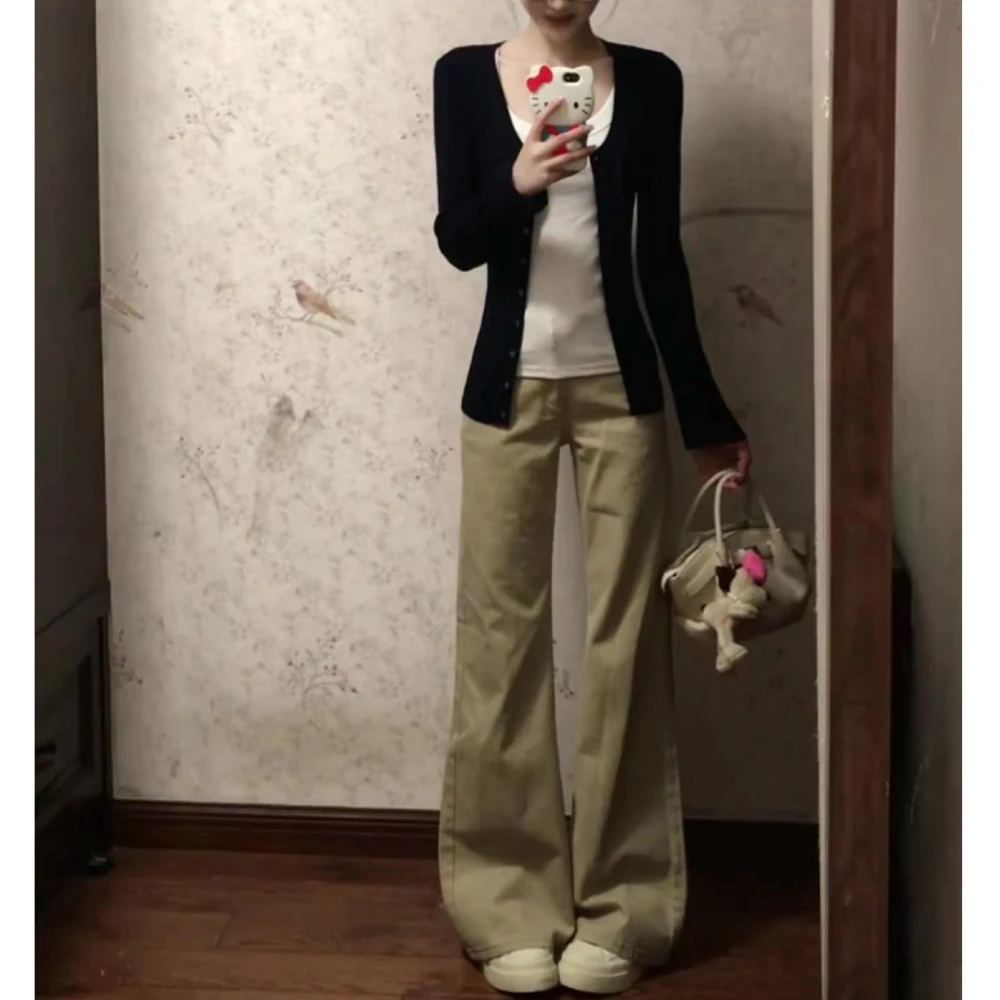 美式复古慵懒舒适显瘦直筒裤2025秋季时尚百搭微喇不贴腿牛仔裤子