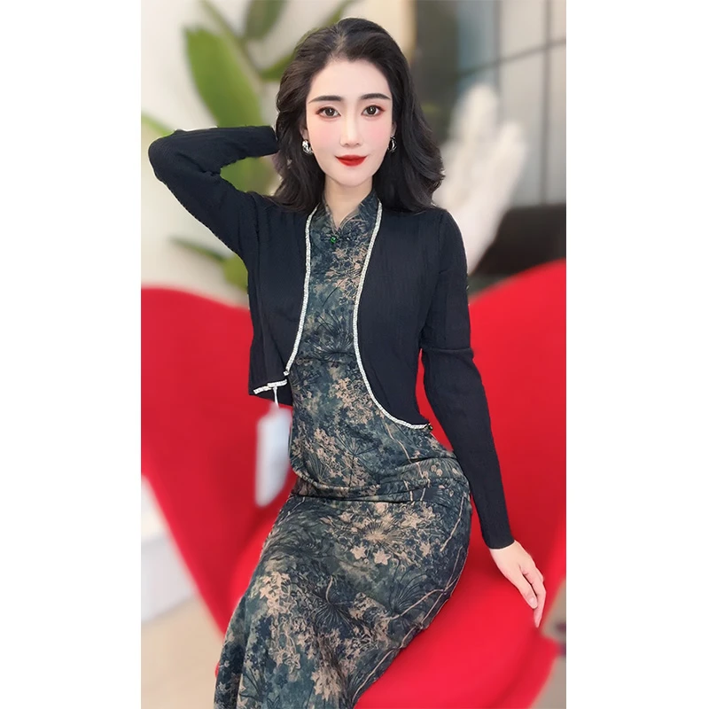 短款披肩针织外套春夏新款气质小香风坎肩配旗袍裙子外搭开衫6080