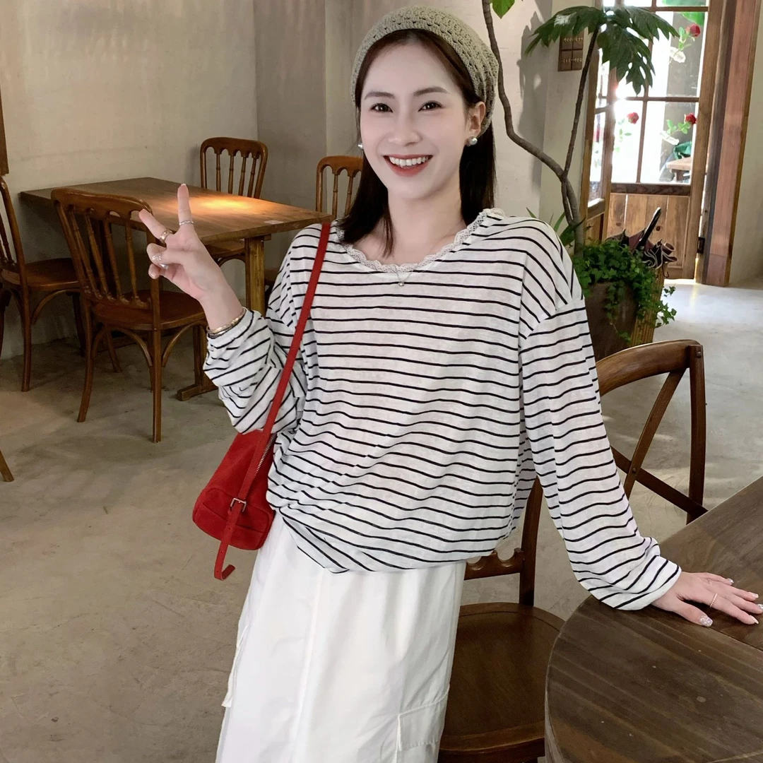 SUNCC自制 MIU系条纹 小众设计显瘦百搭透气舒适松弛纸片条纹衫