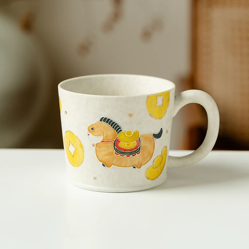 赞朴手绘马上有钱咖啡杯高档下午茶精致陶瓷杯子家用防烫功夫茶具