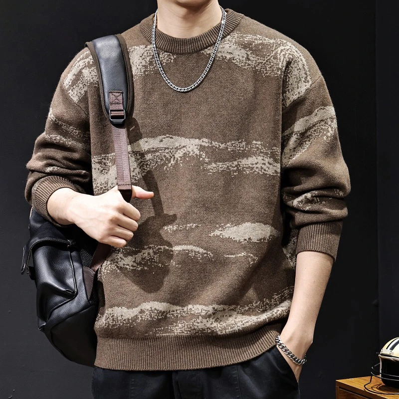 MR.MUDI/穆迪先生高端美式晕染撞色毛衣男士秋冬宽松保暖针织衫潮