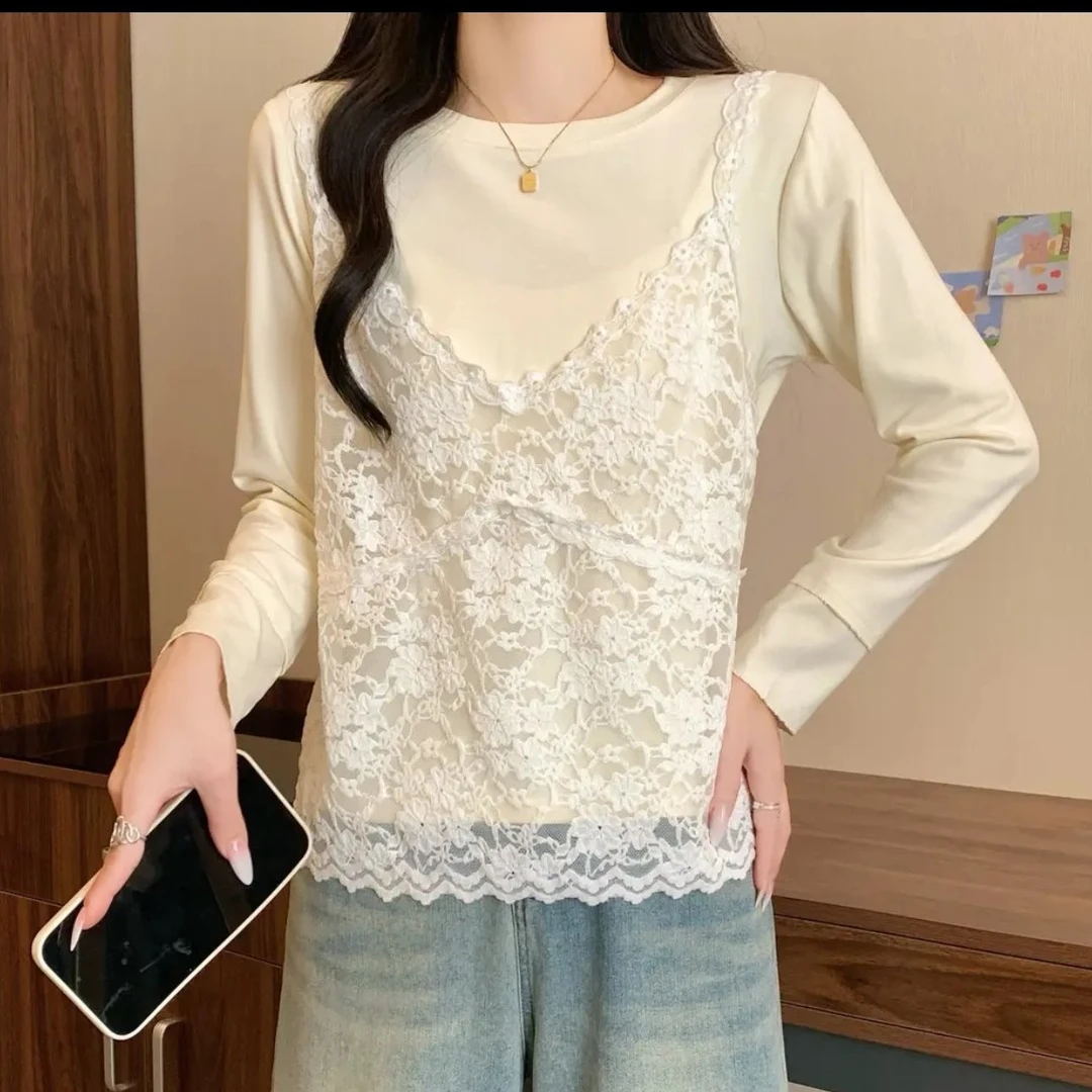 657气质冬季高领套头磨毛打底衫上衣外搭蕾丝吊带背心两件套装