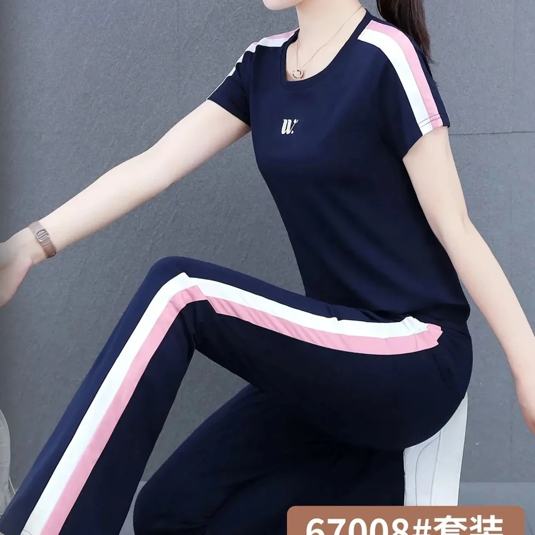 夏季大码时尚显瘦休闲运动服套装长裤