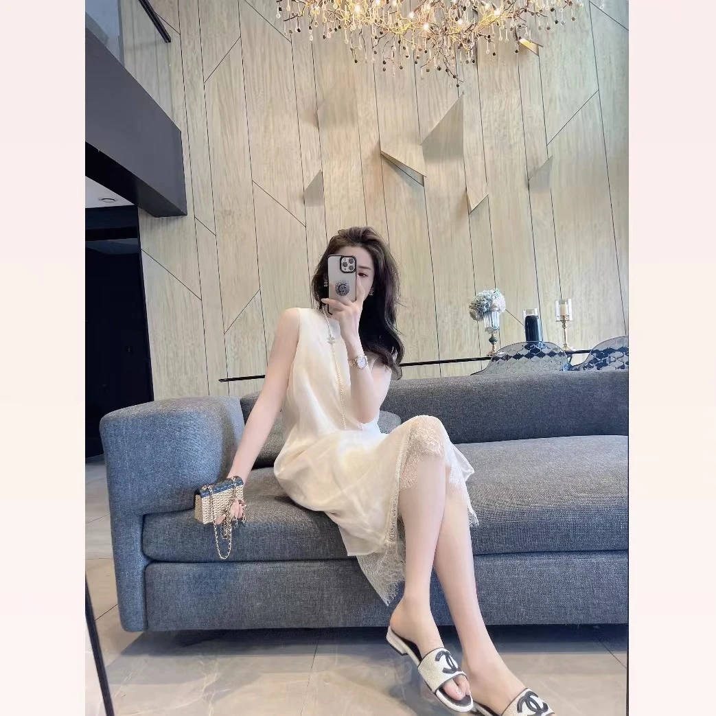 【大静静】温柔网纱“绝美白月光”桑蚕丝长款连衣裙春游出行衣服