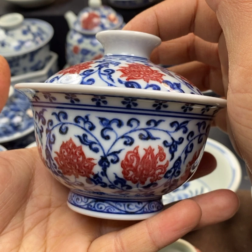 【闪购商品】景德镇青花釉里红盖碗