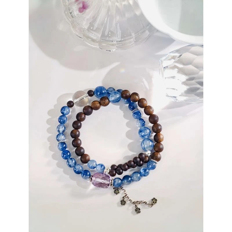 沉香宫皇顺原创天然蓝晶石沉香双圈手串GHSMDSJ00008