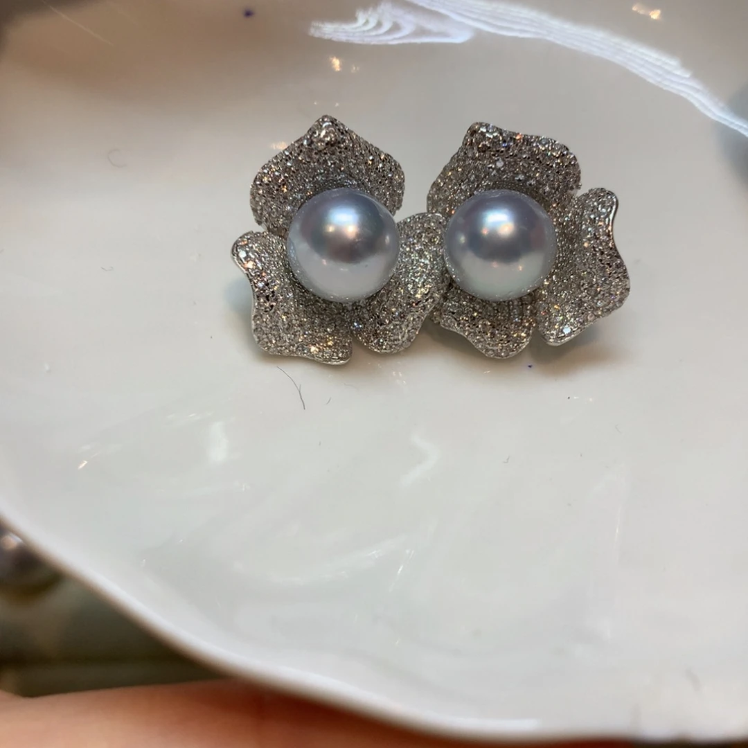 海水珍珠耳饰银S925镶嵌