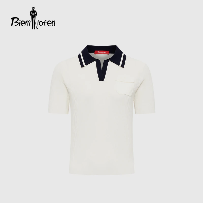 【商场同款新品】比音勒芬2025夏欧若风女撞色海鸥领亲肤短袖针织衫