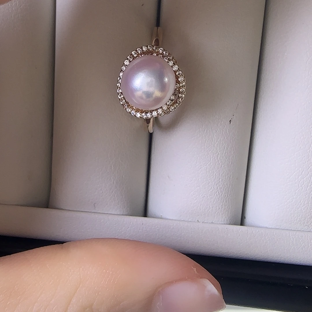 银S925镶嵌海水珍珠戒指8～9海水akoya