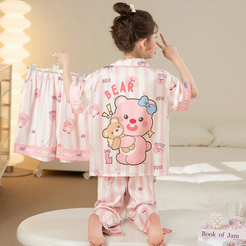 儿童睡衣2025夏季新款女童冰丝短袖套装中大童女孩洋气亲子家居服