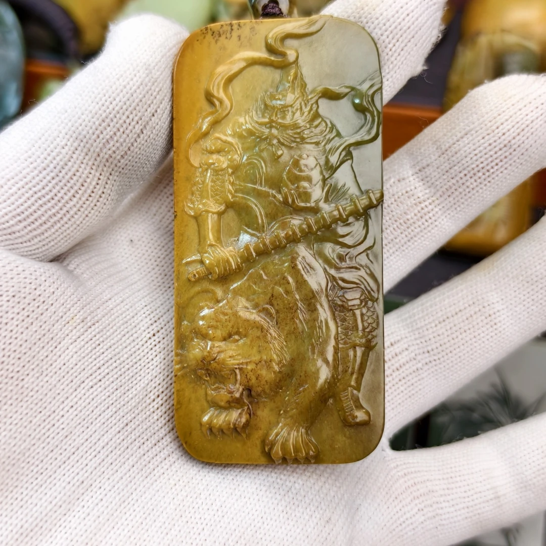 段树林河磨玉武财神赵公明，挂件