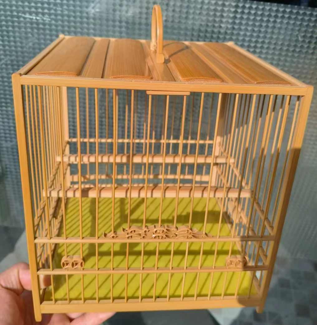 绣眼笼老竹留青皮料制作直径约21厘米香草门榫卯结构养鸟结实鸟笼