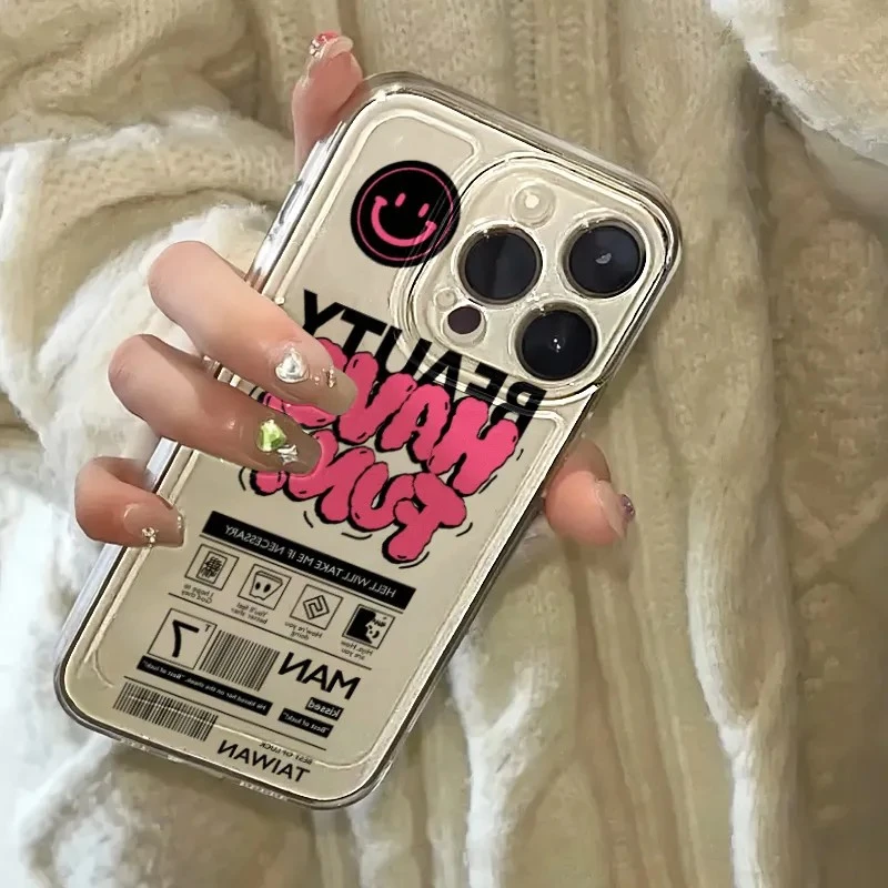 玫红英文标签苹果15手机壳iPhone14promax轻奢13卡通12全包xs/78p