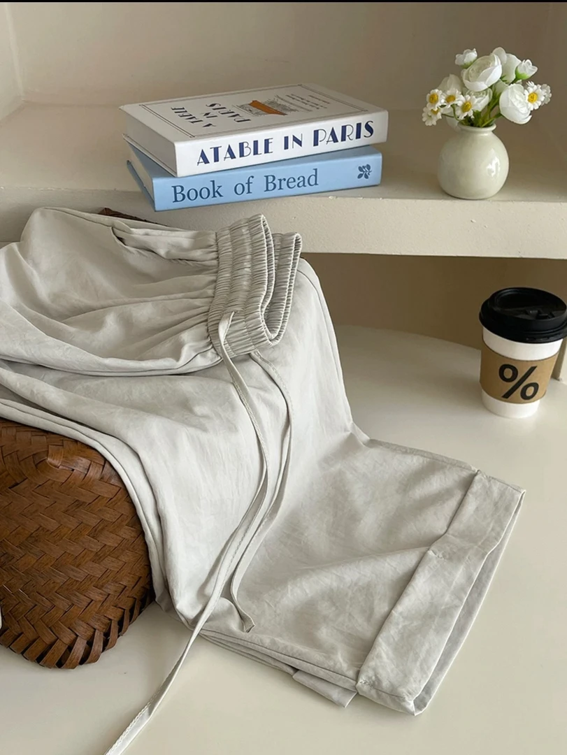 夏日多巴胺！复古挽边冰丝女士直筒阔腿九分裤 Y9051