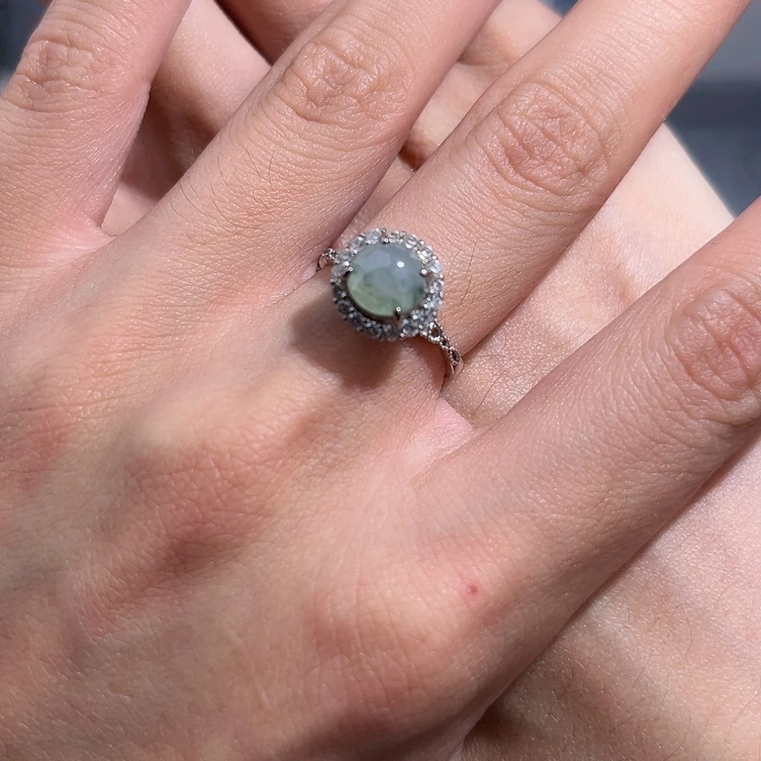 翡翠戒指银S925镶嵌 njjnbn