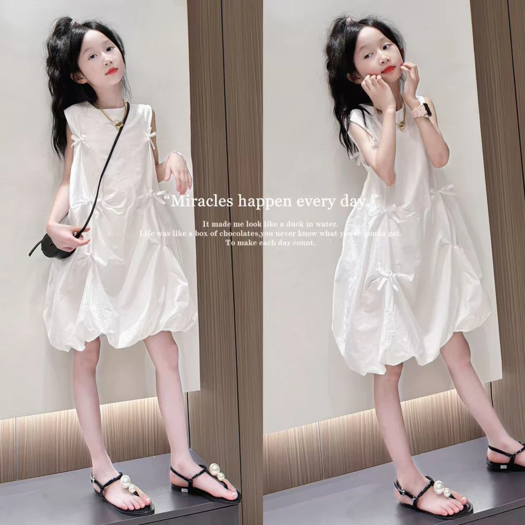 夏季连衣裙中长款纯色吊带裙女可爱风花苞裙