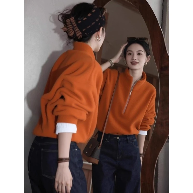 欧货爆款上衣高级感轻奢减龄洋气独特别致松弛感小众橘色卫衣女冬