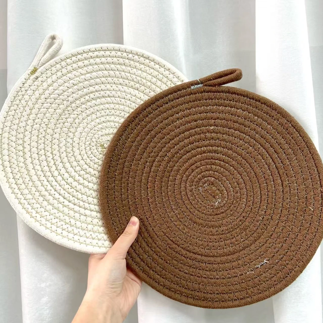 【两个装】北欧ins棉绳编织餐垫圆形棉线编制砂锅垫杯垫加厚隔热垫