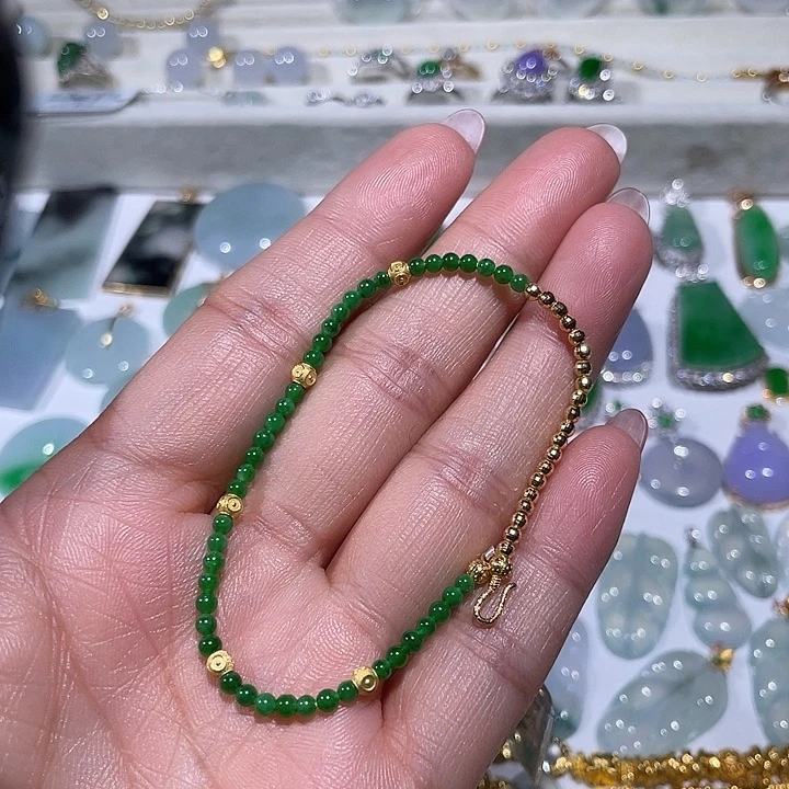 翡翠18K金镶嵌吊坠(不含链)手串