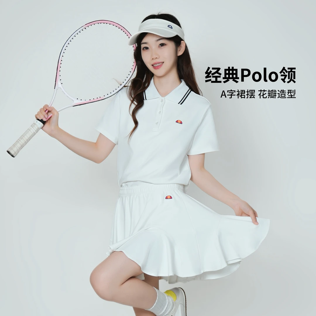 Ellesse网球运动polo短袖半裙套装撞色透气舒适羽毛球跑步