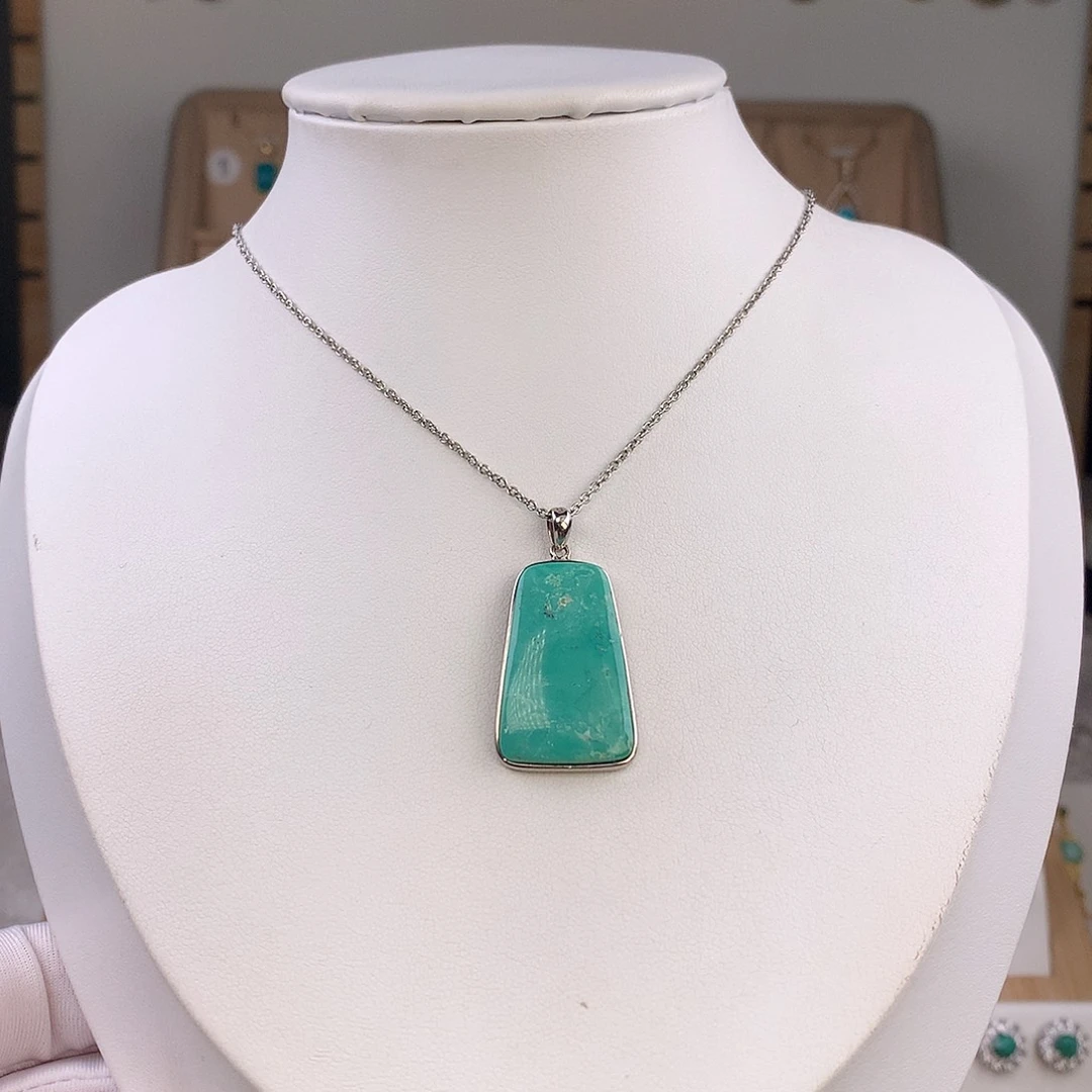 绿松石银S925镶嵌吊坠(不含链)