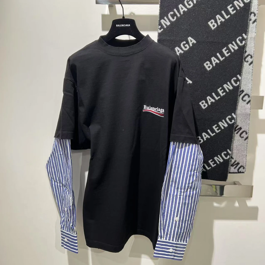 全新未使用 Balenciaga/巴黎世家 /七七/黑色可乐刺绣拼接T恤