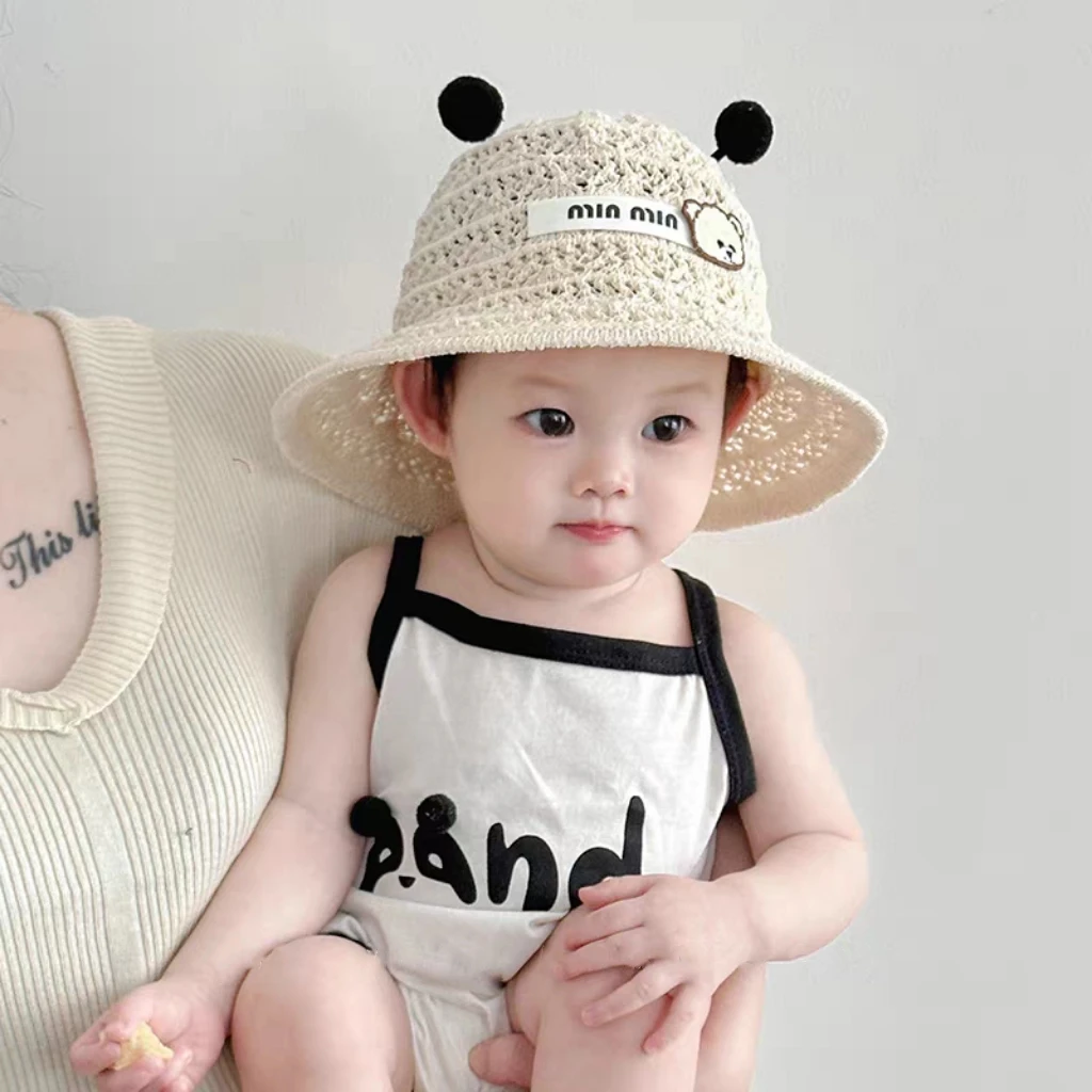 婴儿遮阳帽子夏季薄款镂空透气小童防晒帽太阳凉帽男孩女宝宝草帽