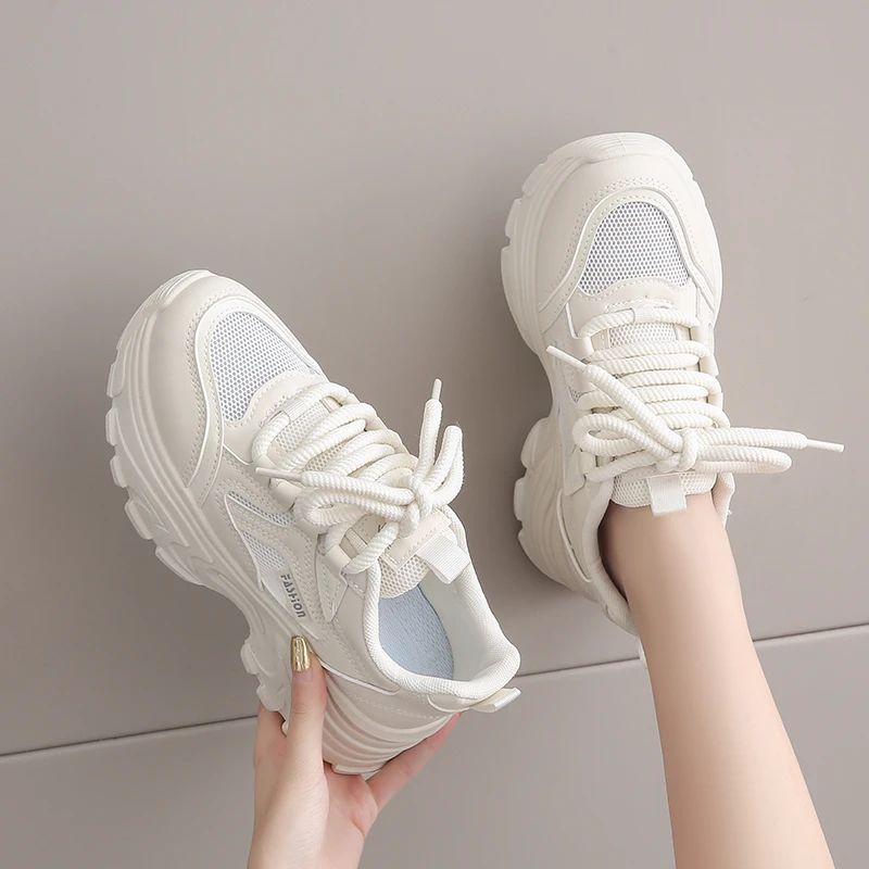 踩屎感时尚小白鞋女夏季新款网面透气炸街老爹鞋厚底学生运动潮鞋