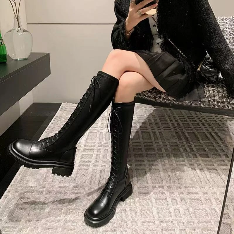 靴子女款长靴2024秋冬季新款时尚小个子粗跟防滑英伦骑士靴999-2