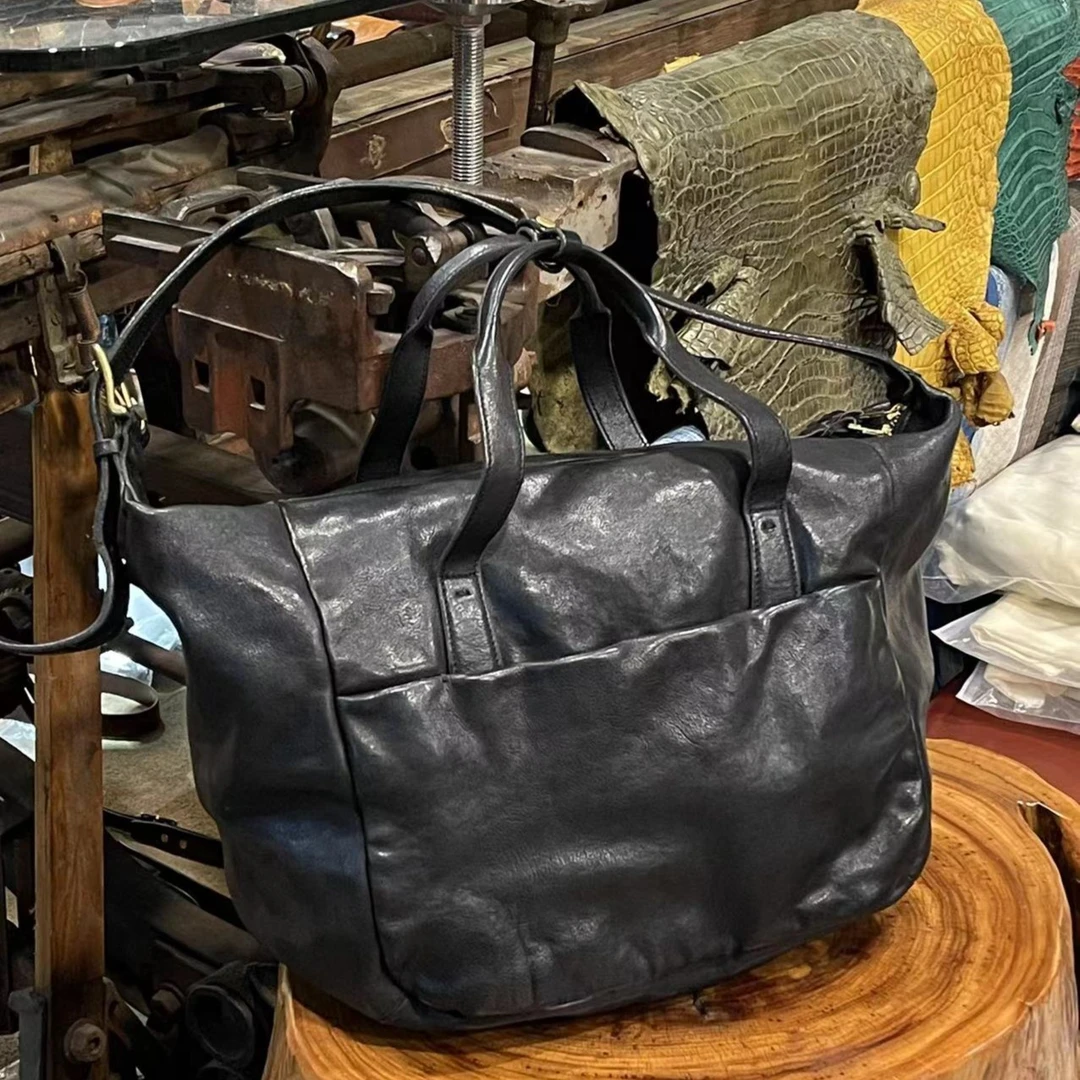制道手工皮具托特包经典复古单肩包托特大容量健身包11352