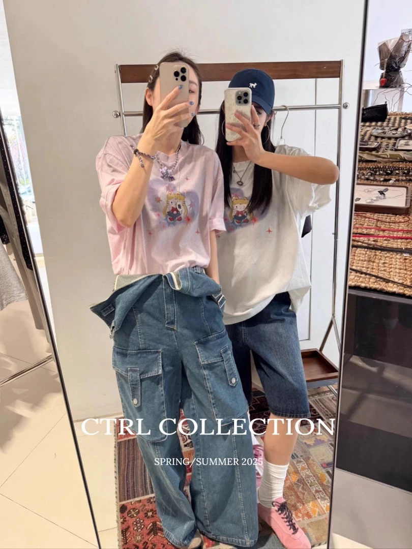 CTRL~1折入*美少女战士联名Kitty爱心脏脏恶搞涂鸦短袖T恤圆领