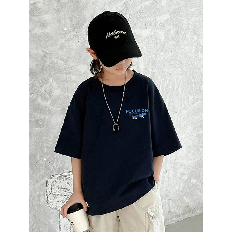 2025新款男童短袖上衣男潮t夏季宽松夏装男童印花T恤ins半袖百搭