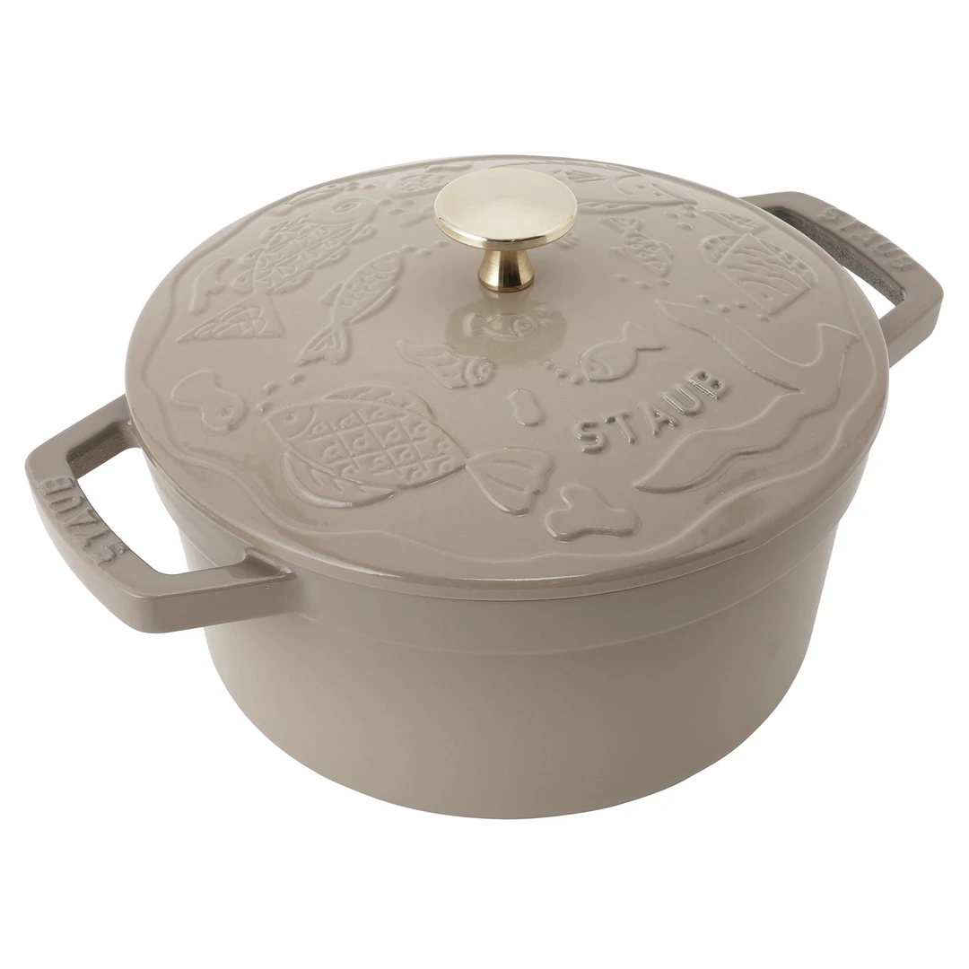 【A等品微瑕】staub/珐宝 珐琅铸铁海洋绮想图案圆形炖锅20cm奶茶色