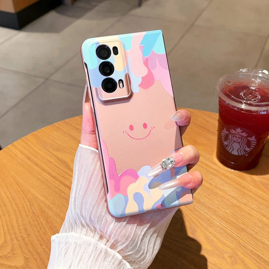 适用于【荣耀MAGICV2】涂鸦笑脸金属漆折叠创意支架手机壳女款