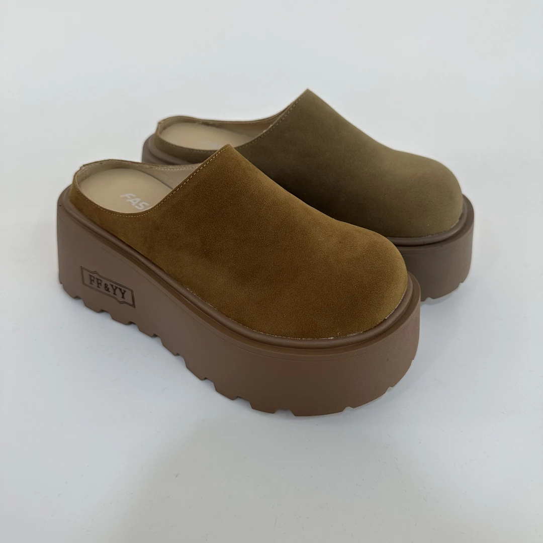 919 厚底博肯包头半拖鞋女外穿2025新款百搭增高懒人一脚蹬穆勒鞋