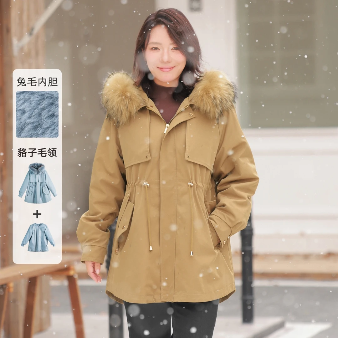 【三合一皮草可拆卸貉子毛领派克】MsShe大码女装冬外套A~M2410046